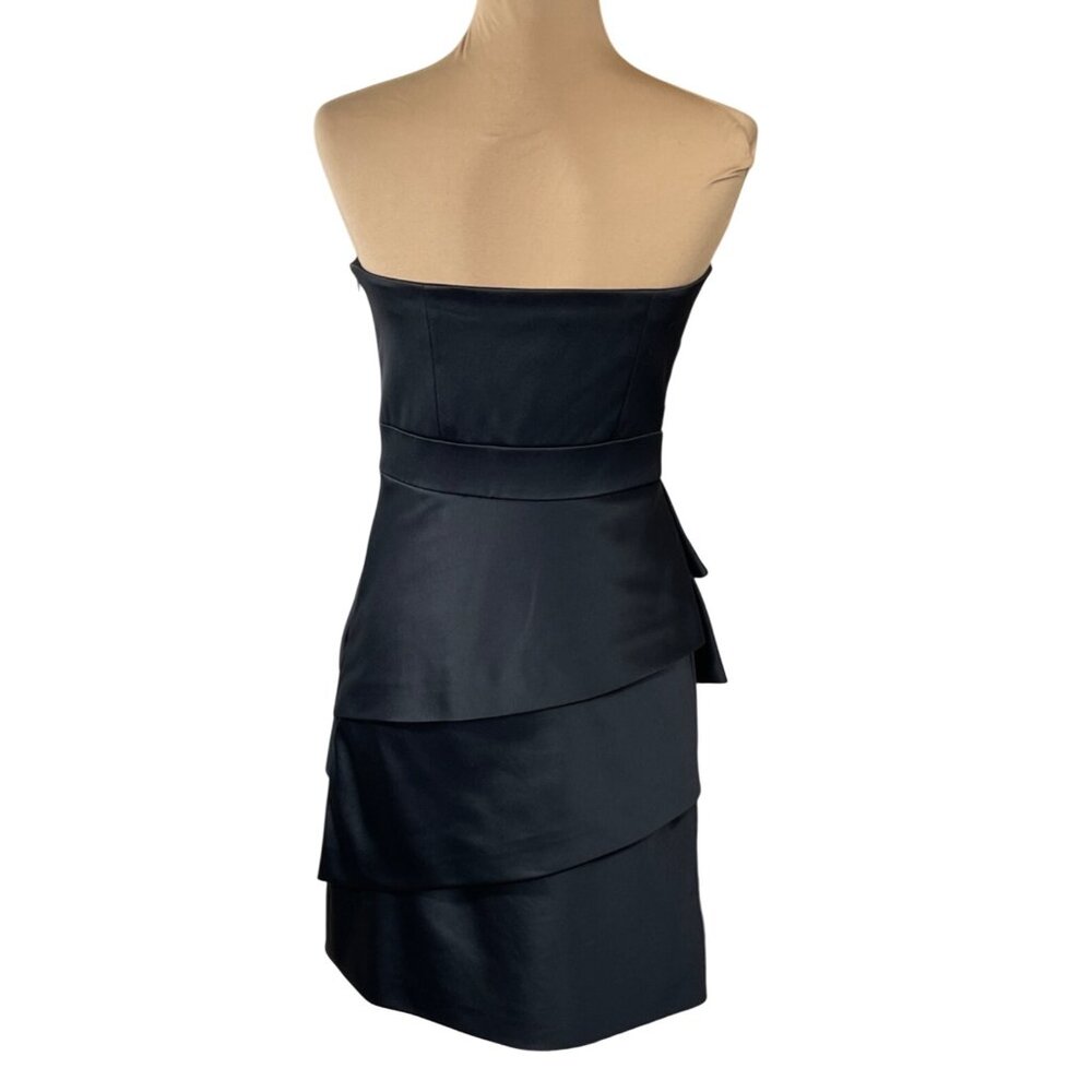 WHBM Satin Cocktail Dress Size 4 Tiered Ruffle Strapless Black LBD - Picture 4 of 8